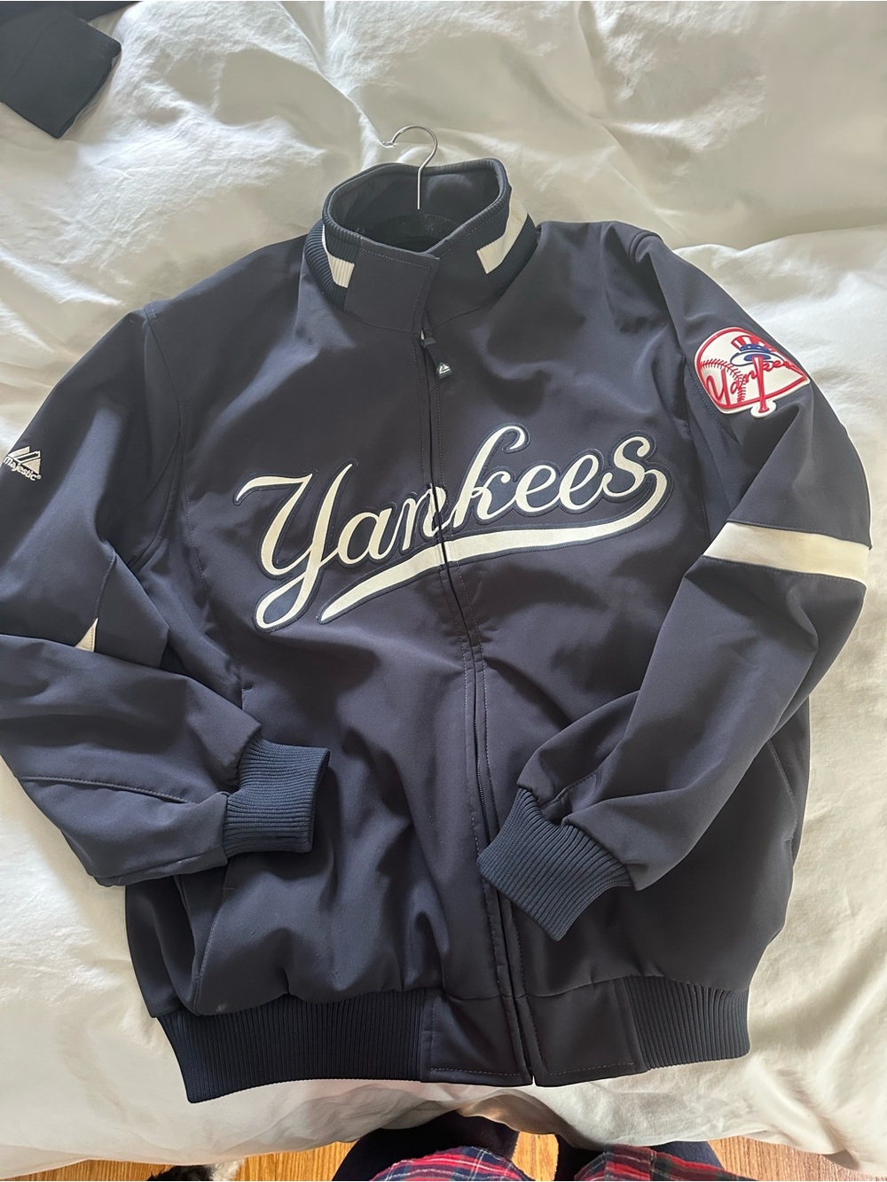 Majestic Navy and White Yankees Bomber Jacket